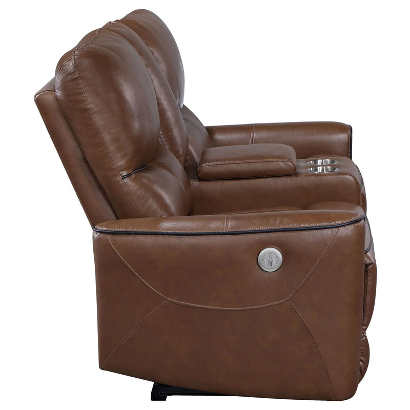 Greenfield Upholstered Power Reclining Loveseat Saddle Brown by Unique Piece Furniture