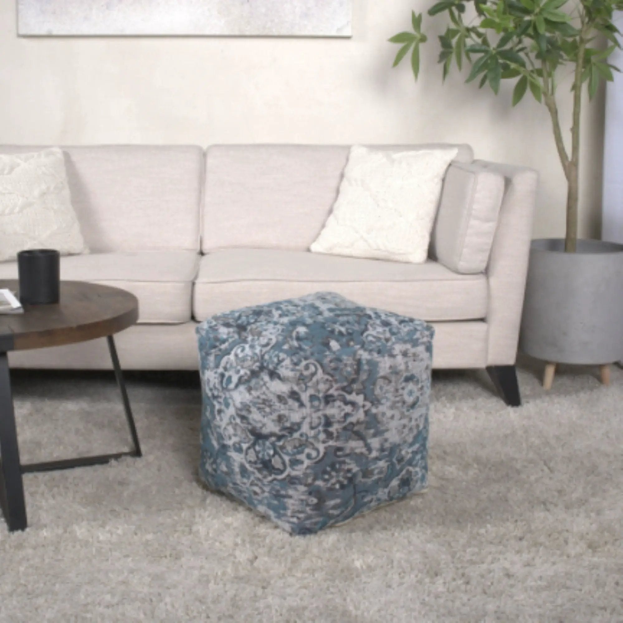 Anita - Square Pouf Ottoman And Floor Cushion - Blue by HouseOfZazla