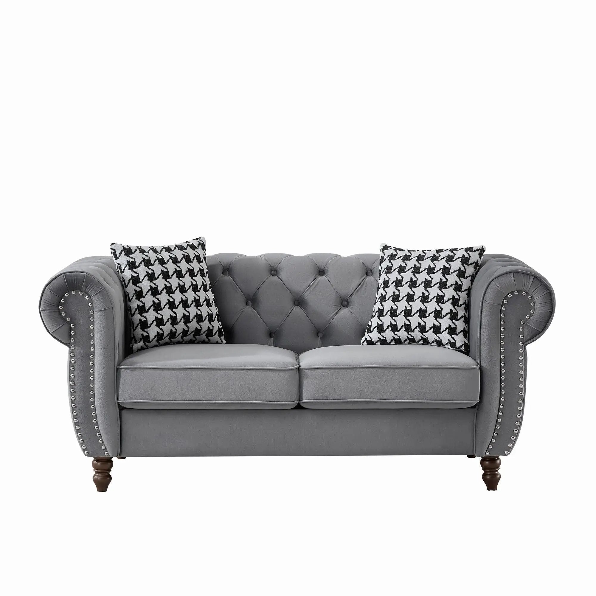 Chesterfield Upholstery Fabric Loveseat With Roll Armrest And Nailhead by HouseOfZazla