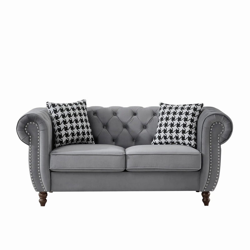 Chesterfield Upholstery Fabric Loveseat With Roll Armrest And Nailhead by HouseOfZazla
