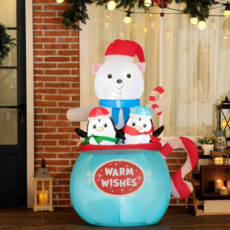 Outsunny 5ft Christmas Inflatable Outdoor Decoration Blessed Polar Bear and Penguins in the Cup by HouseOfZazla