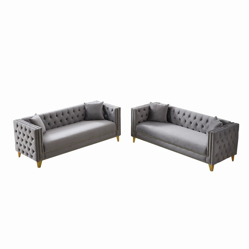 Deep Seat Sofa With Button Nailhead, Square Arm Couches by Unique Piece Furniture