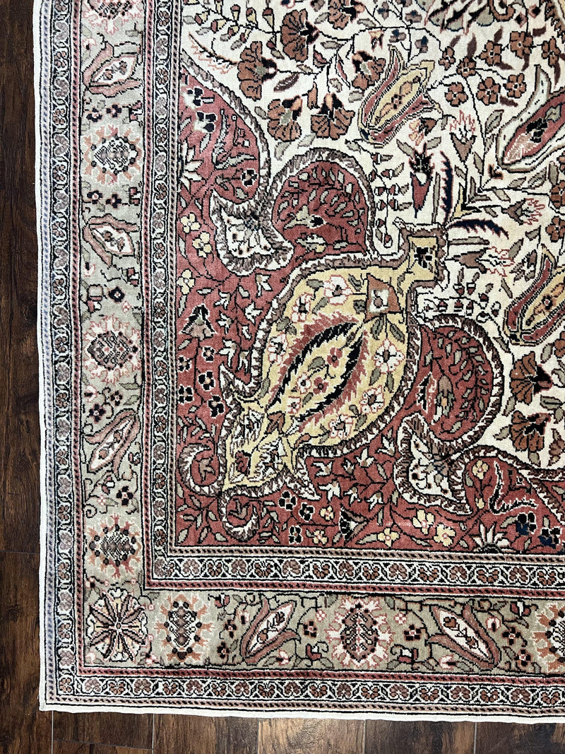 Turkish Sivas Rug 9x12, Handmade Vintage Wool Carpet, Cream Ivory by Jewel Rugs