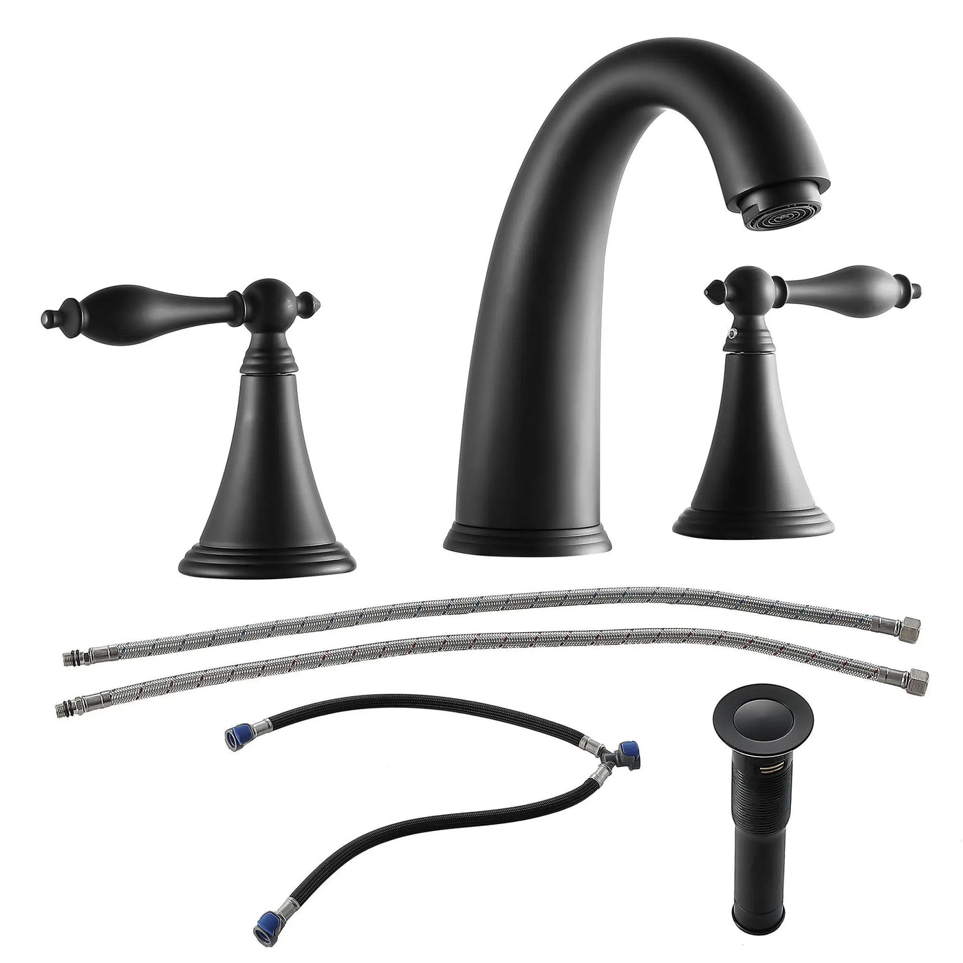Elegant 2 Handle Widespread Bathroom Faucet With Pop Up Drain And Water Supply Lines by HouseOfZazla
