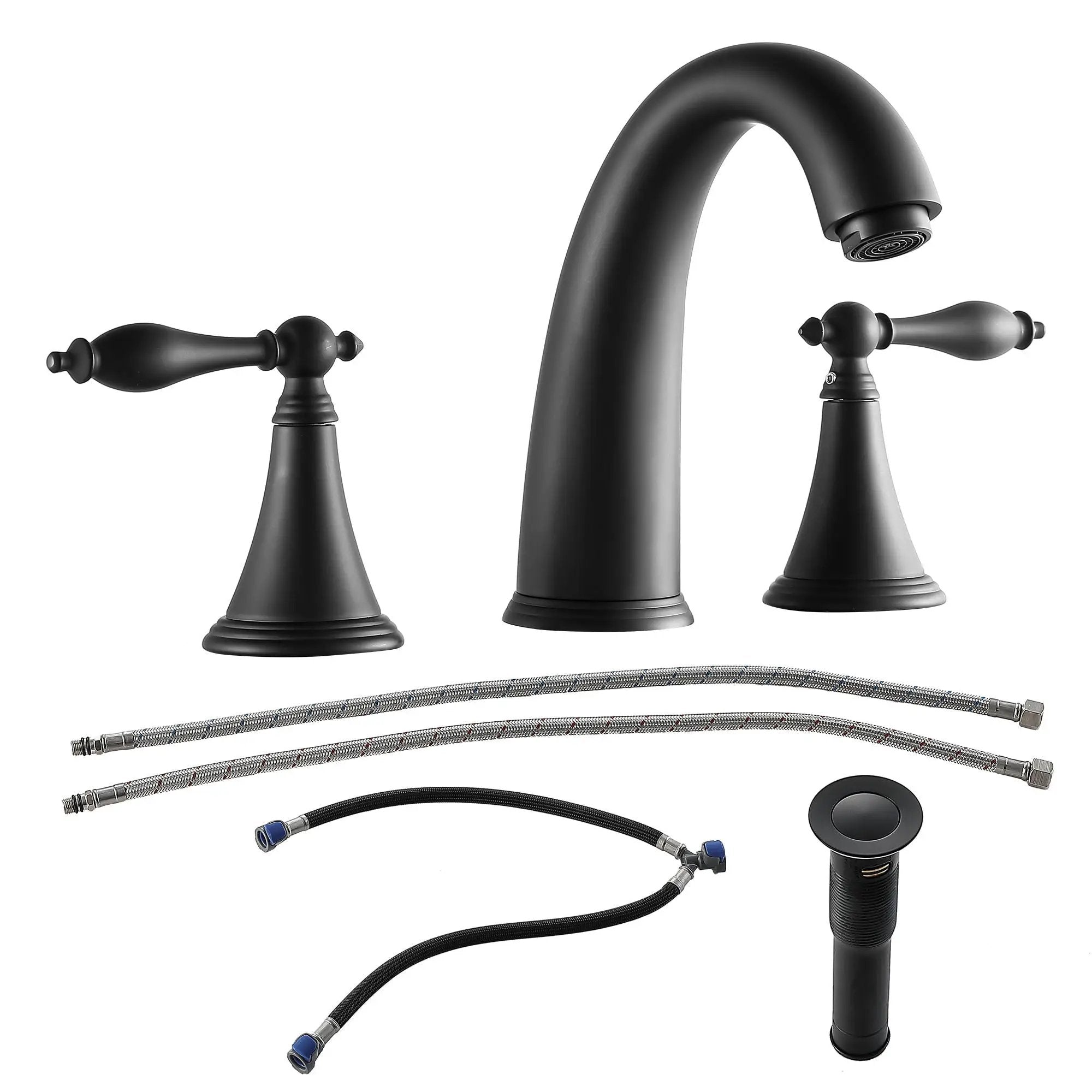 Elegant 2 Handle Widespread Bathroom Faucet With Pop Up Drain And Water Supply Lines by HouseOfZazla