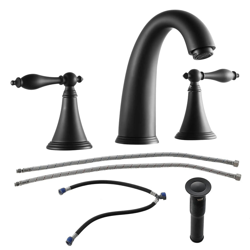 Elegant 2 Handle Widespread Bathroom Faucet With Pop Up Drain And Water Supply Lines by HouseOfZazla