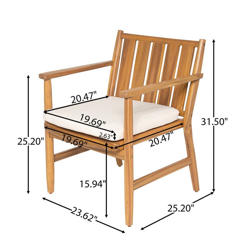 Outdoor Acacia Wood Arm Dining Chairs with Removable Cushions – Brown, photo 6 of 10