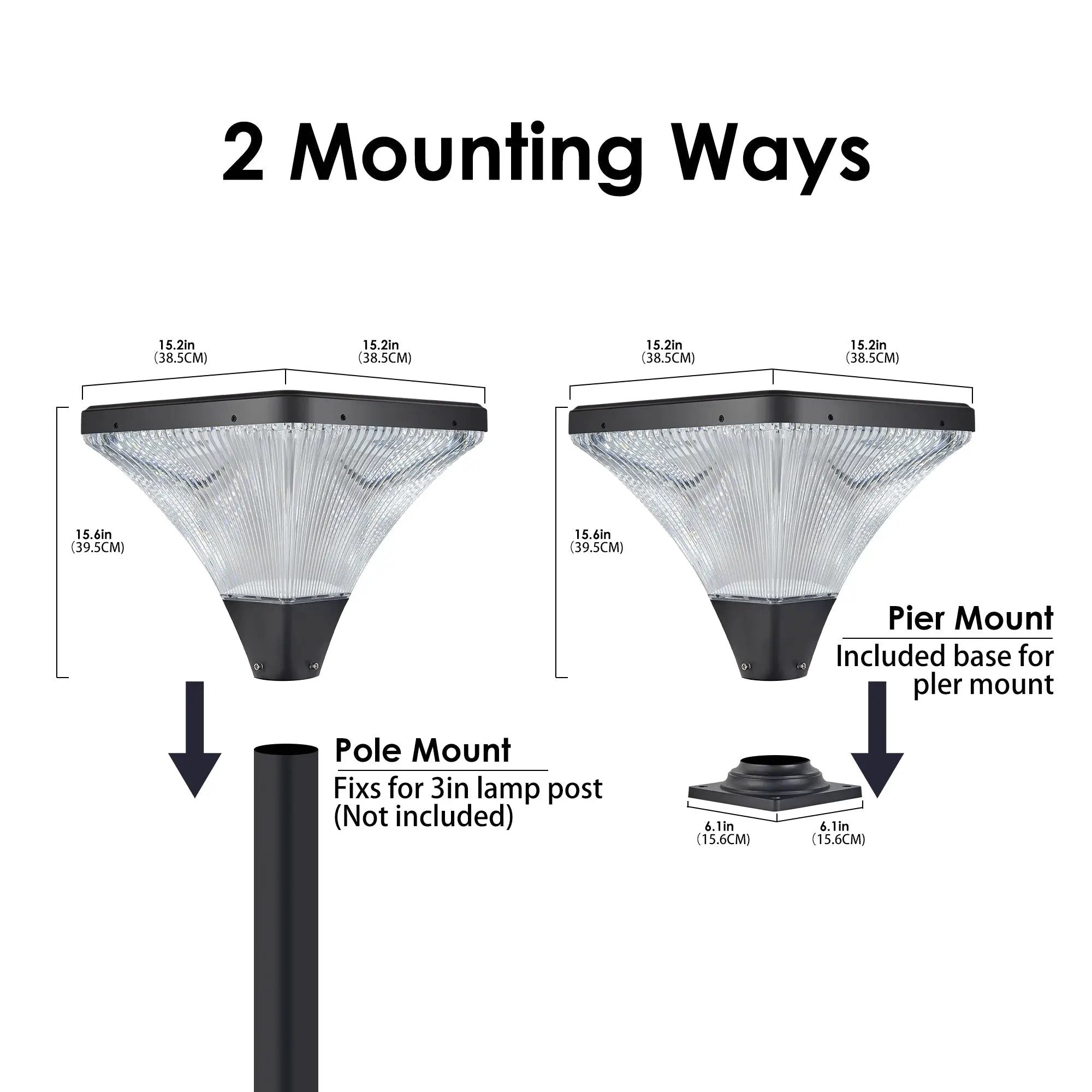 15" Black Outdoor Post Light - LED with Remote Control by HouseOfZazla