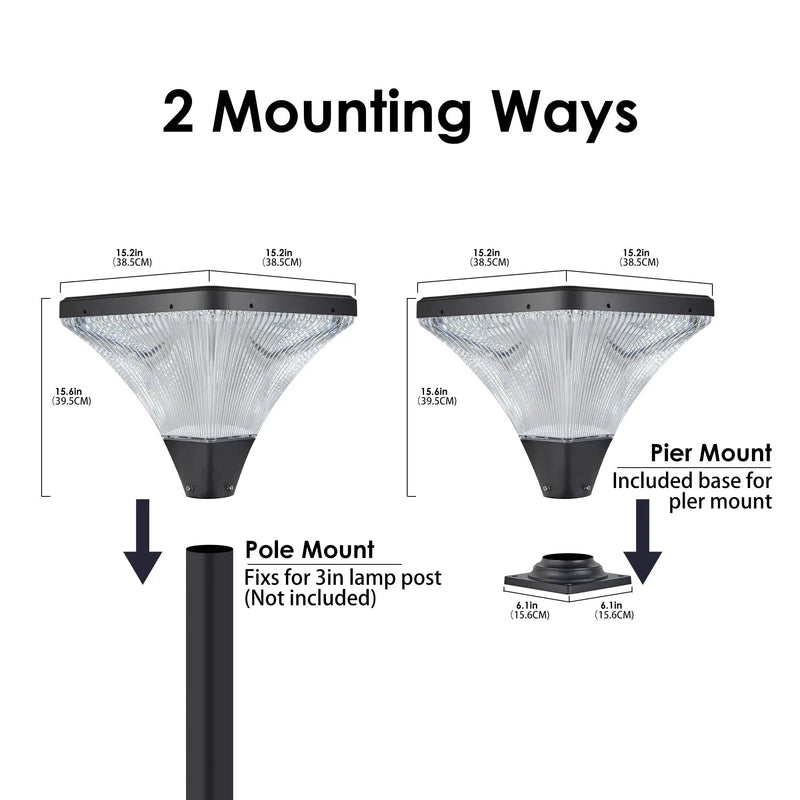 15" Black Outdoor Post Light - LED with Remote Control by HouseOfZazla