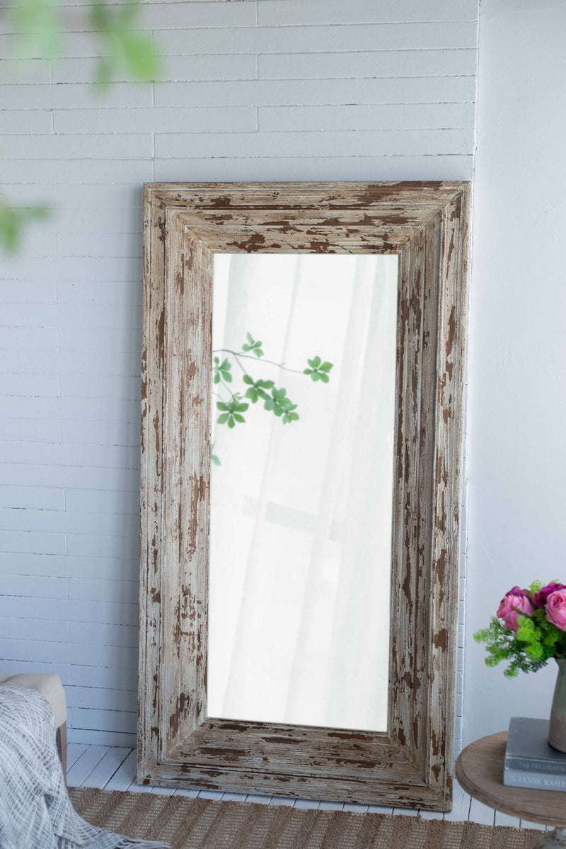 Full Length Rectangle Floor Mirror with Distressed Wood Frame - Brown, photo 6 of 8