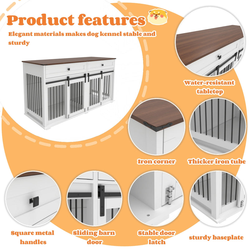 63'' Large Dog Crate Furniture for Double Dog, photo 4 of 10