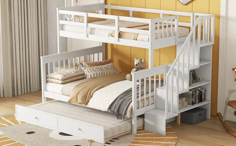 Bunk Bed With Twin Size Trundle, Storage And Guard Rail For Bedroom by HouseOfZazla