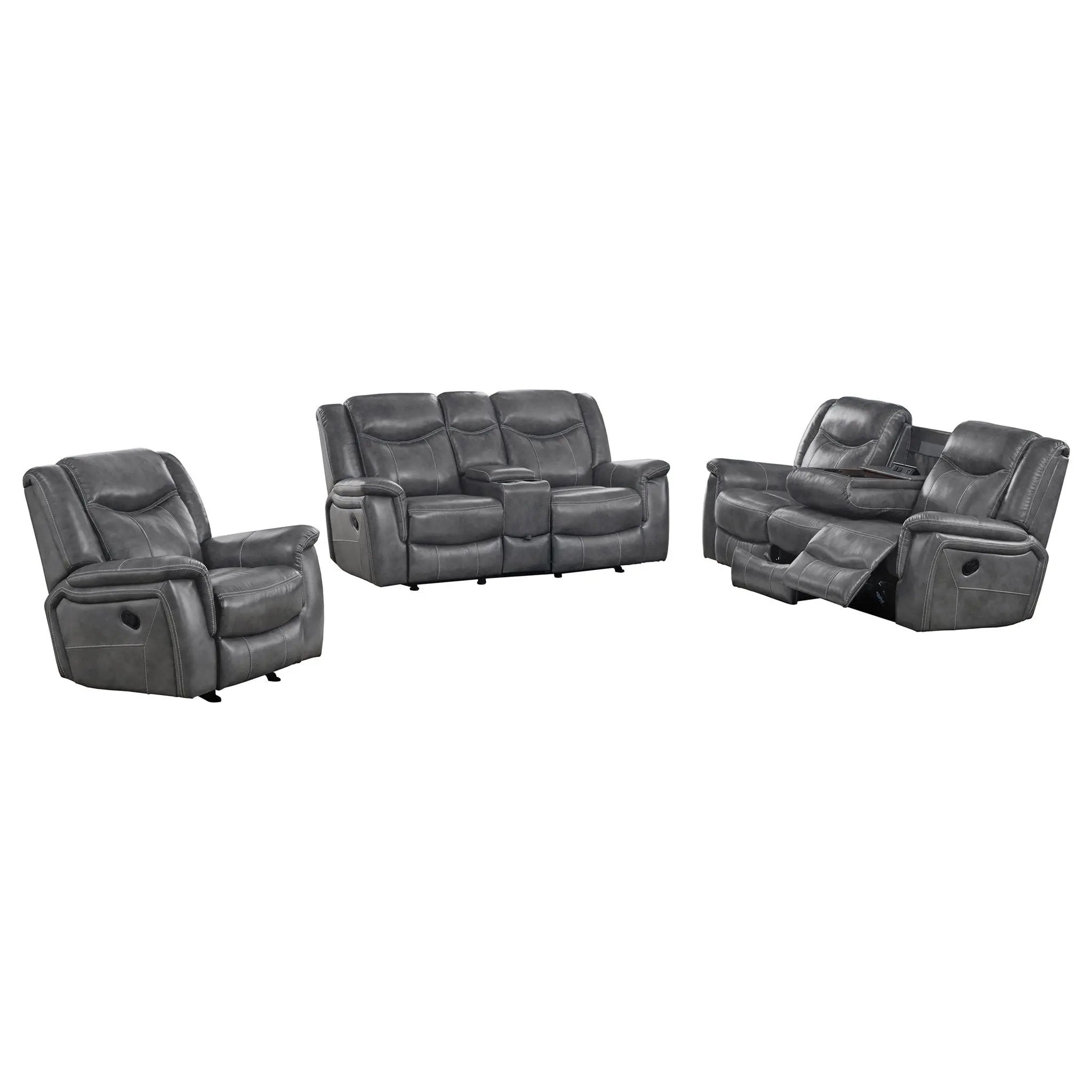 Conrad 3-piece Upholstered Padded Arm Motion Sofa Set Grey by Unique Piece Furniture