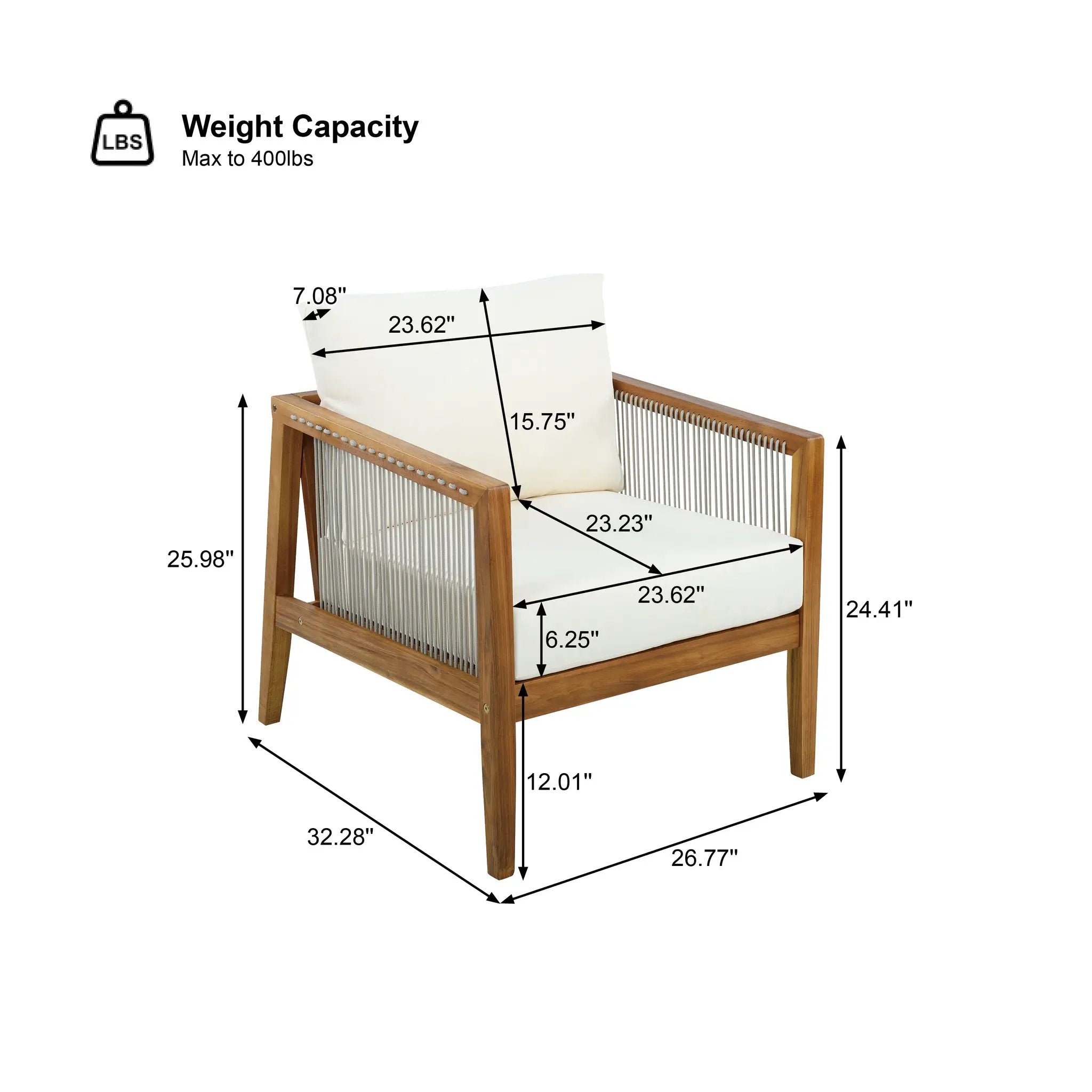 Outdoor Club Chair (Set of 1) - Acacia Wood Frame with Rope Back by HouseOfZazla