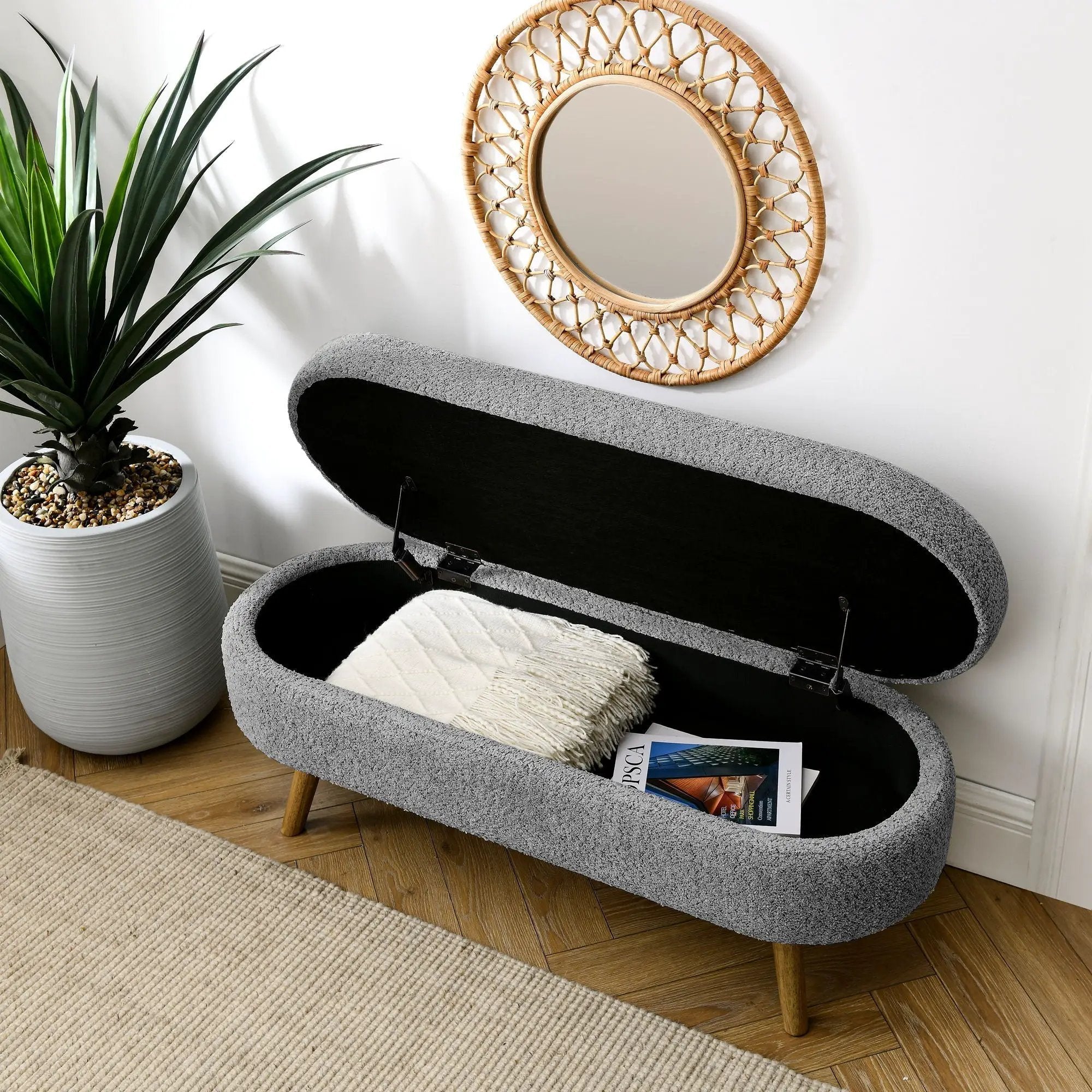 Ottoman Oval Storage Bench with Rubber Wood Legs by HouseOfZazla