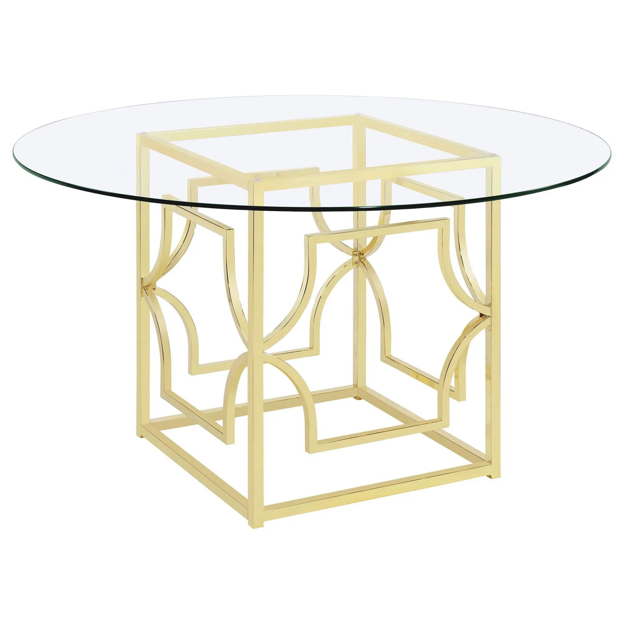 Krista - Round Glass Top Dining Table - Gold by HouseOfZazla
