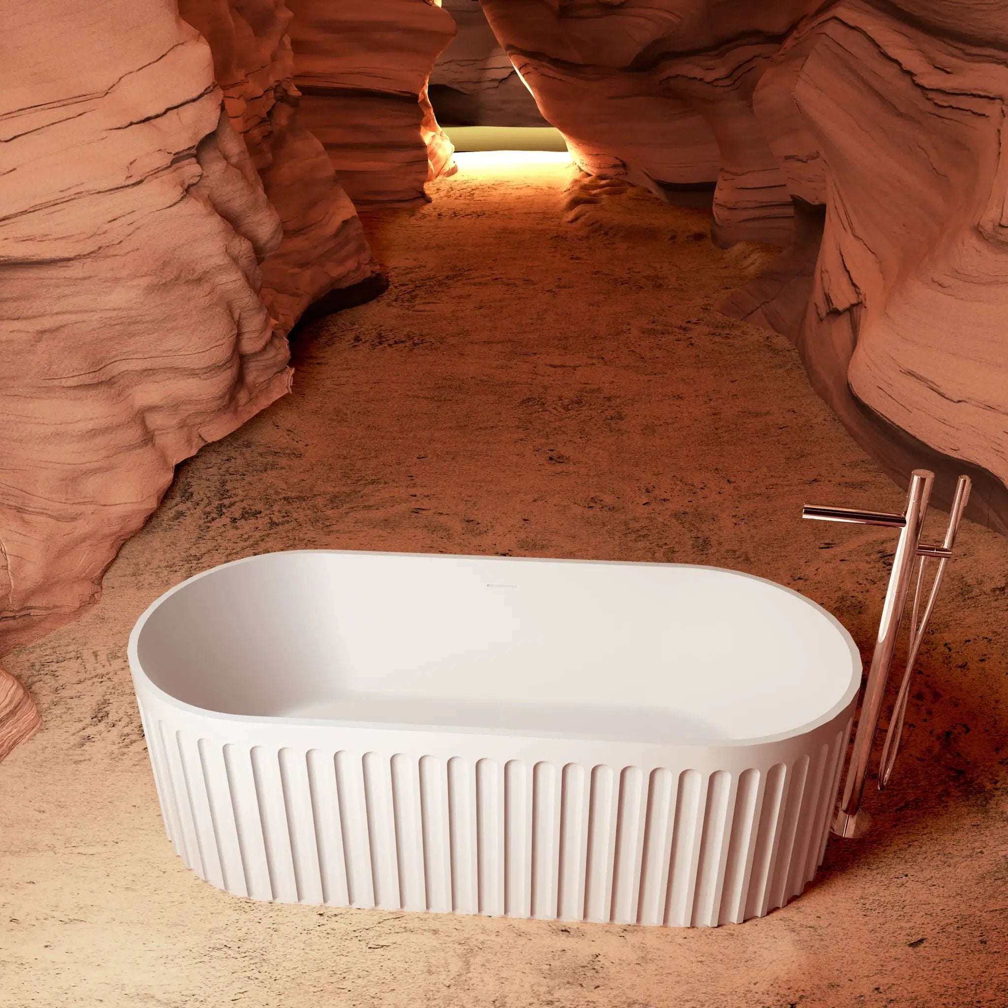 67" Freestanding Solid Surface Bathtub, Luxury Engineered Stone Resin Freestanding Soaking Bathtub With Overflow And Pop-Up Drain Cupc Certified 23S13-67 - Matte White by HouseOfZazla