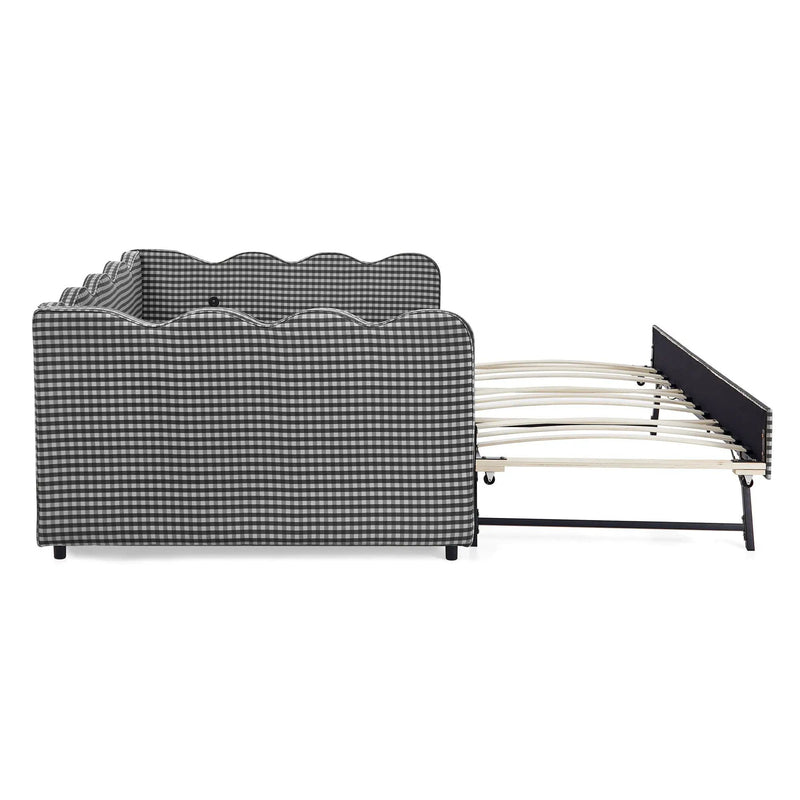 Gingham Daybed With USB Charging Port, Wave-Shaped Design by Unique Piece Furniture