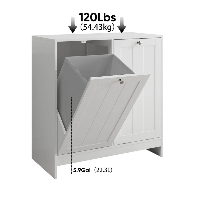 Tilted Laundry Hamper With Removable Basket, Hidden Storage Cabinet, Home Organizer For Bathroom - White by HouseOfZazla