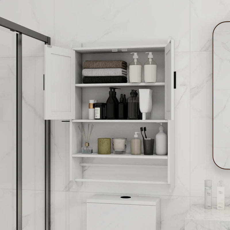Bathroom Wall Cabinet with Doors, Adjustable Shelf, Towel Bar, and Paper Holder by HouseOfZazla