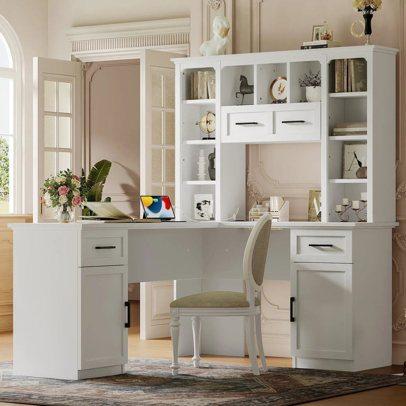 L-Shaped Computer Desk with 2 Cabinets and 2 Drawers by HouseOfZazla