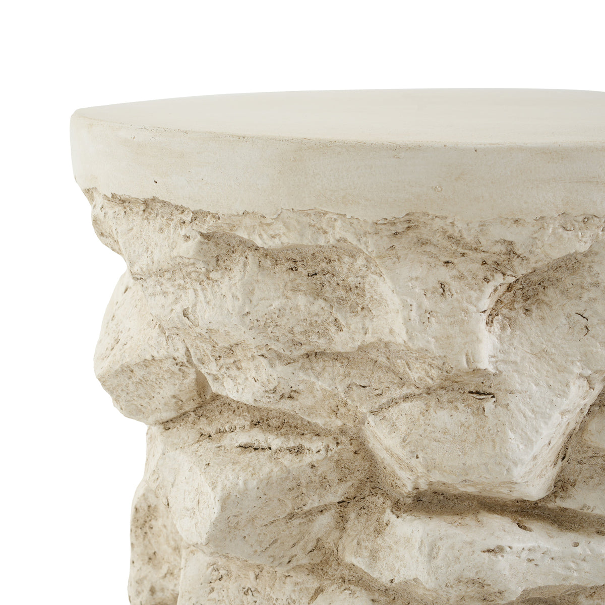 Beige Round Faux Stacked Stone MGO Side Table, photo 10 of 10