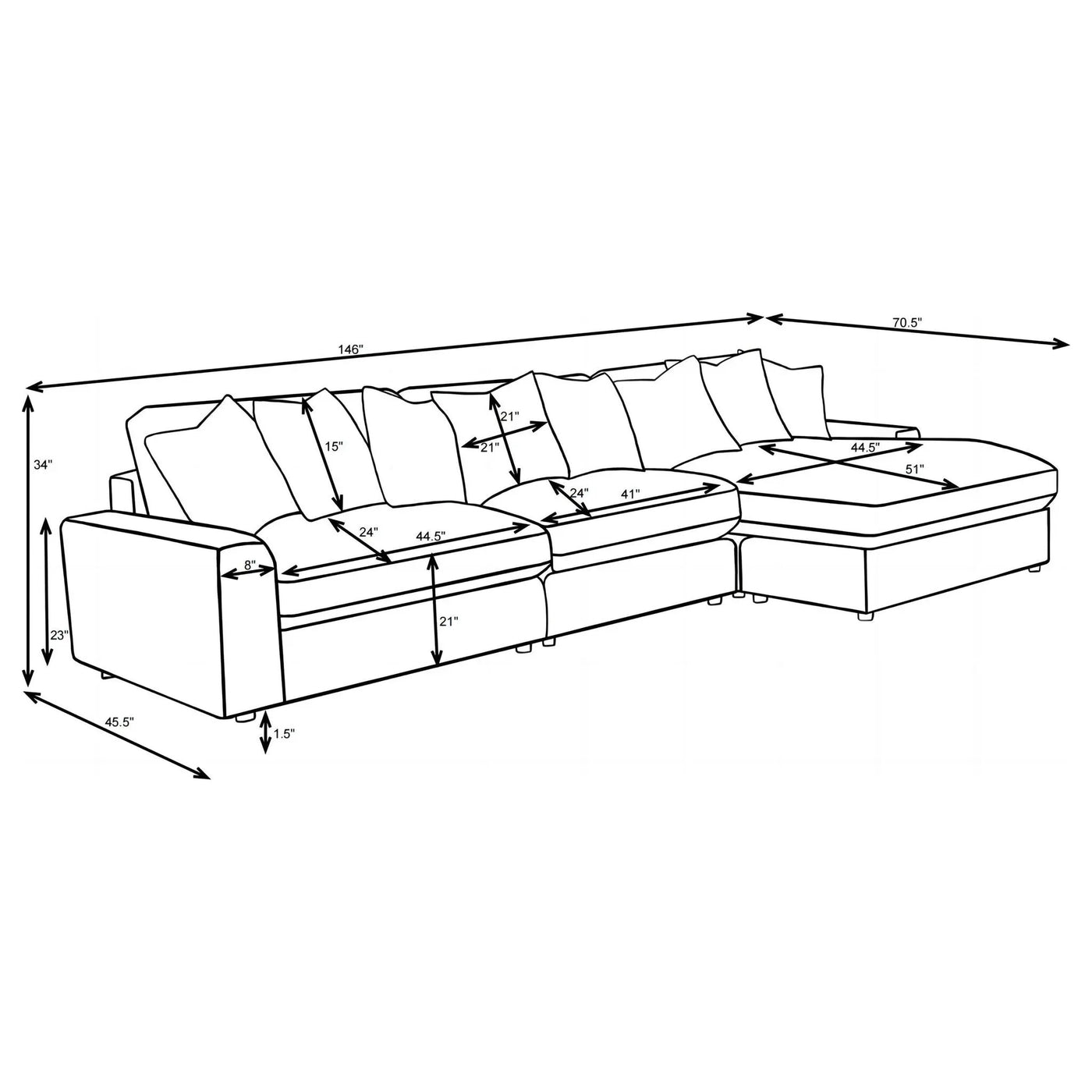 Cassidy - Upholstered Sectional Sofa With Reversible Cushions by HouseOfZazla