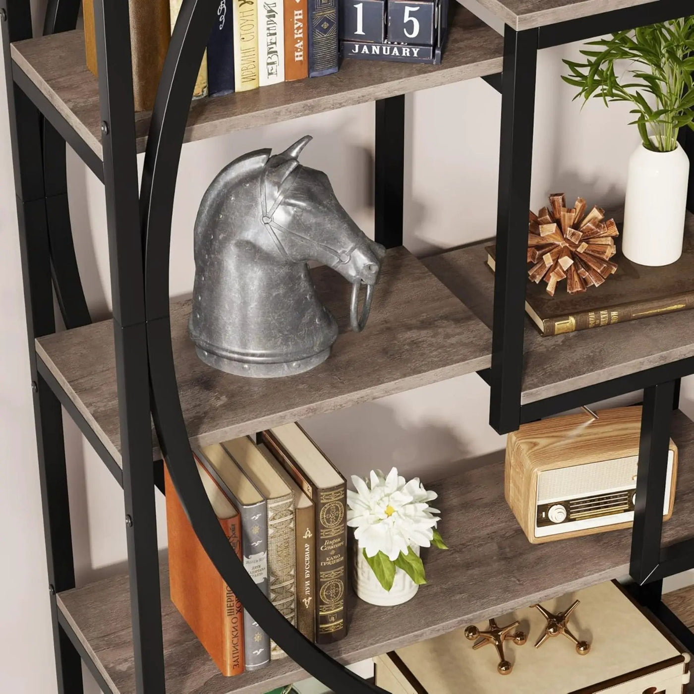 5 Tier Etagere Bookshelf With 8 Open Shelves Organizer For Living Room by HouseOfZazla