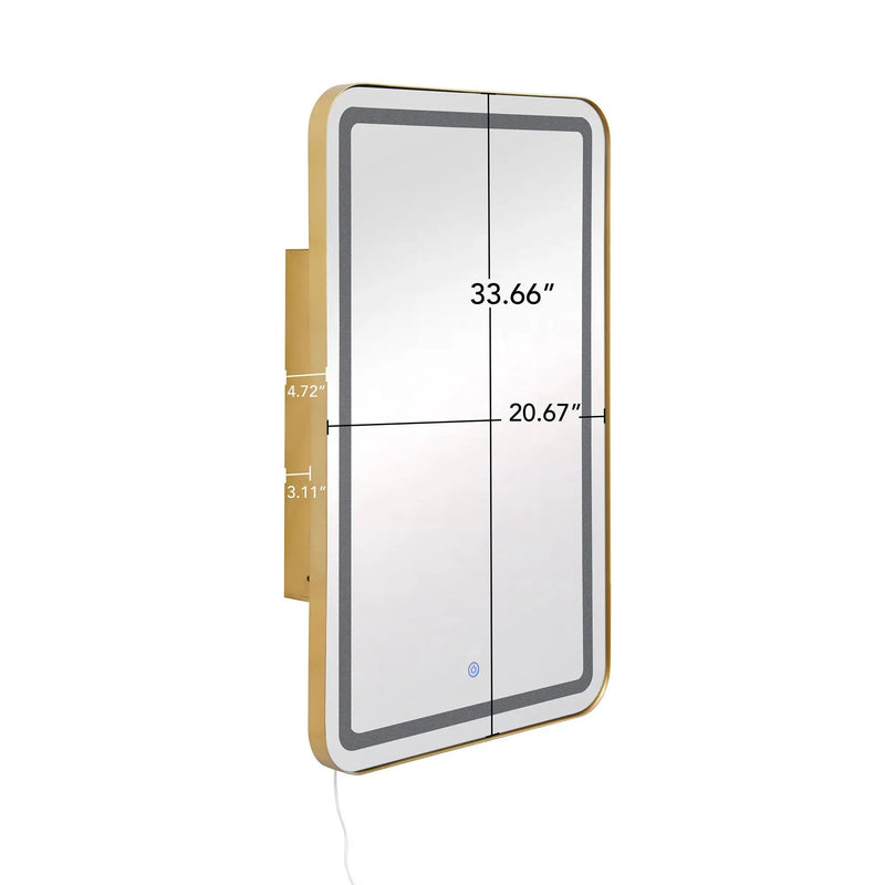 Rectangle Medicine Cabinet Mirror Bathroom Mirror With Storage Wall Mounted Medicine Mirror Cabinet With LED - Gold by HouseOfZazla