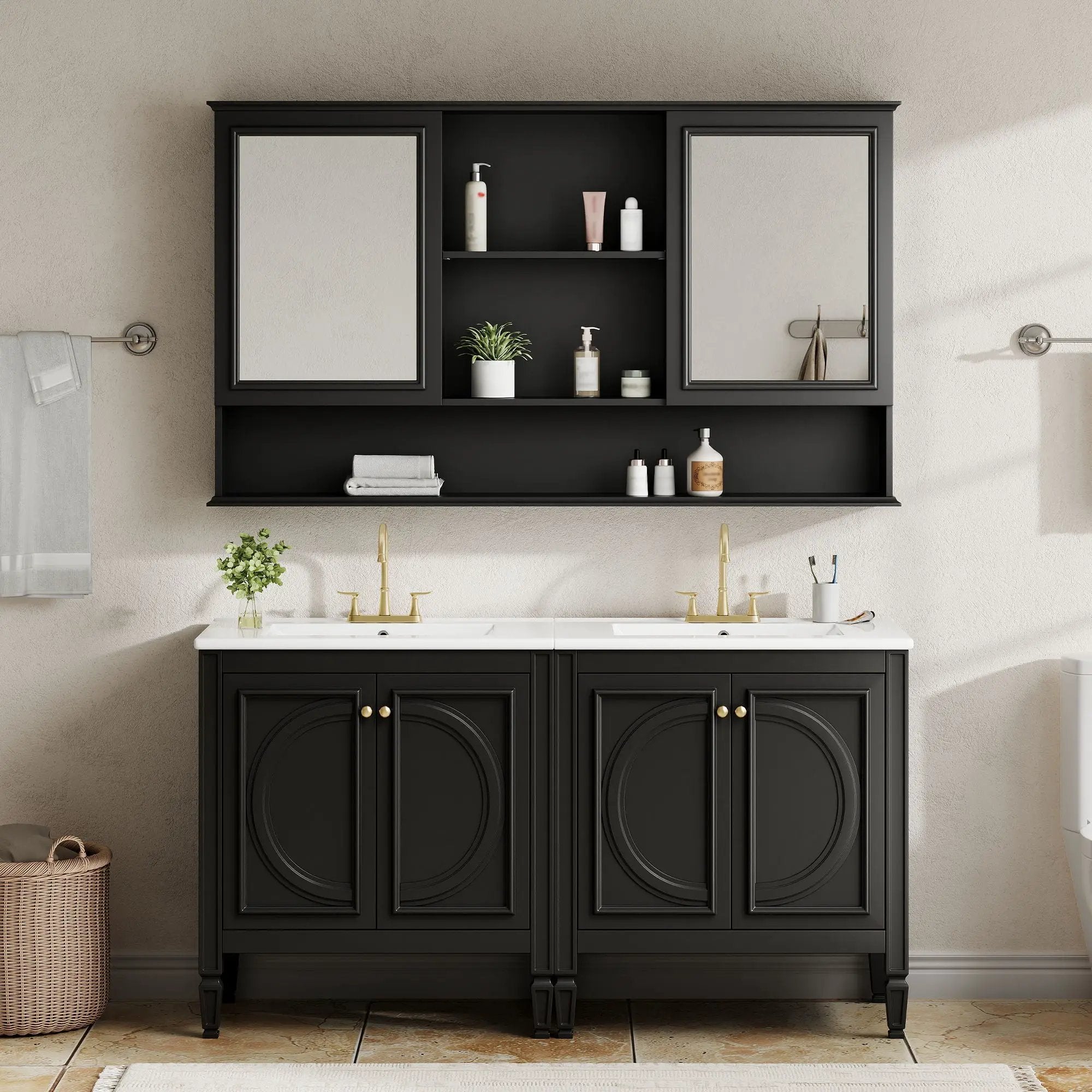 Double Sink Bathroom Vanity Set with Wall Mount Mirror Cabinet by HouseOfZazla