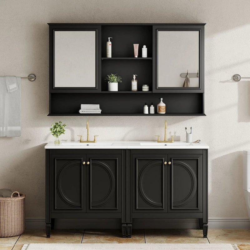 Double Sink Bathroom Vanity Set with Wall Mount Mirror Cabinet by HouseOfZazla