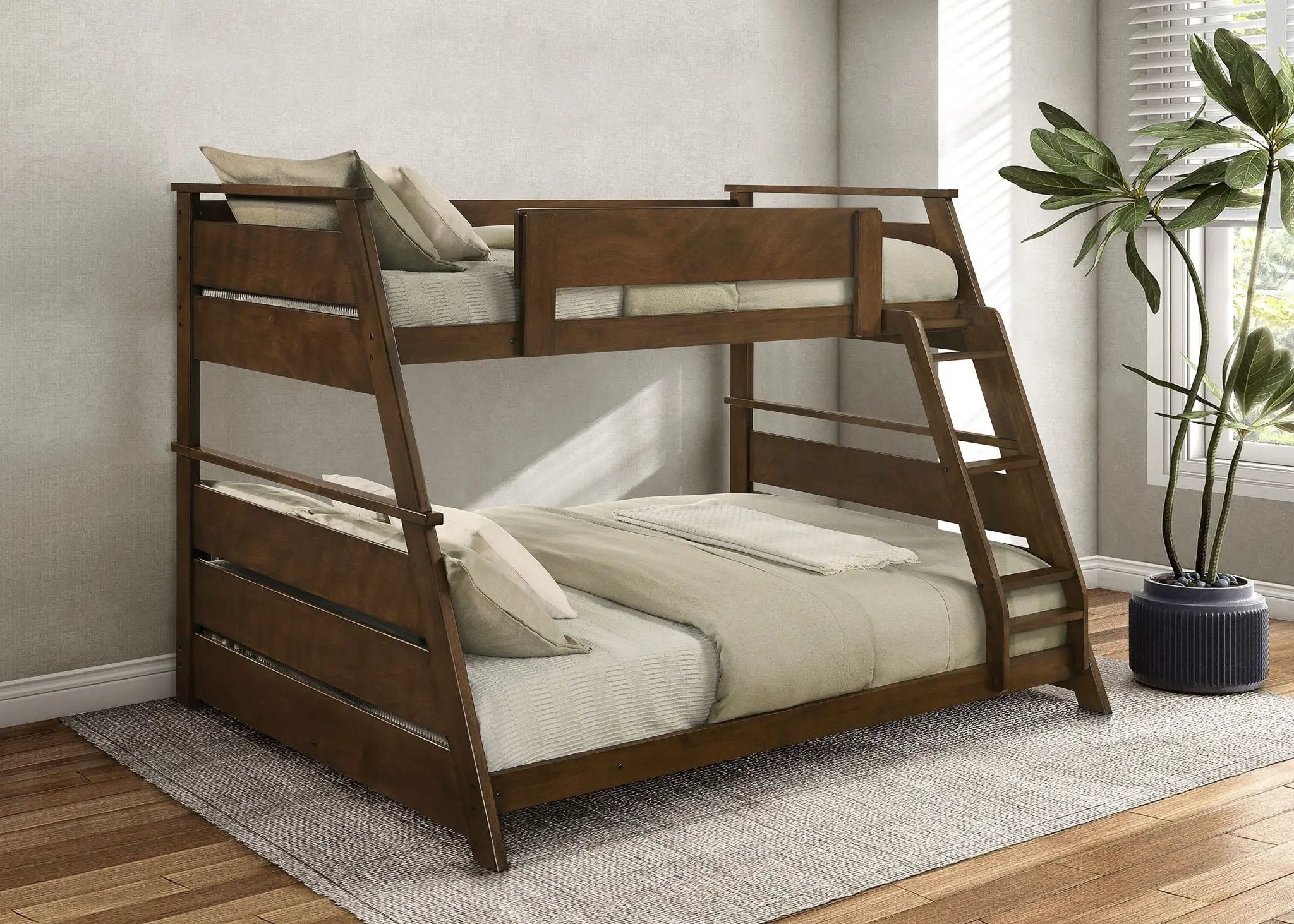 Holden Wood Veneer Twin Over Full Bunk Bed Walnut by Unique Piece Furniture