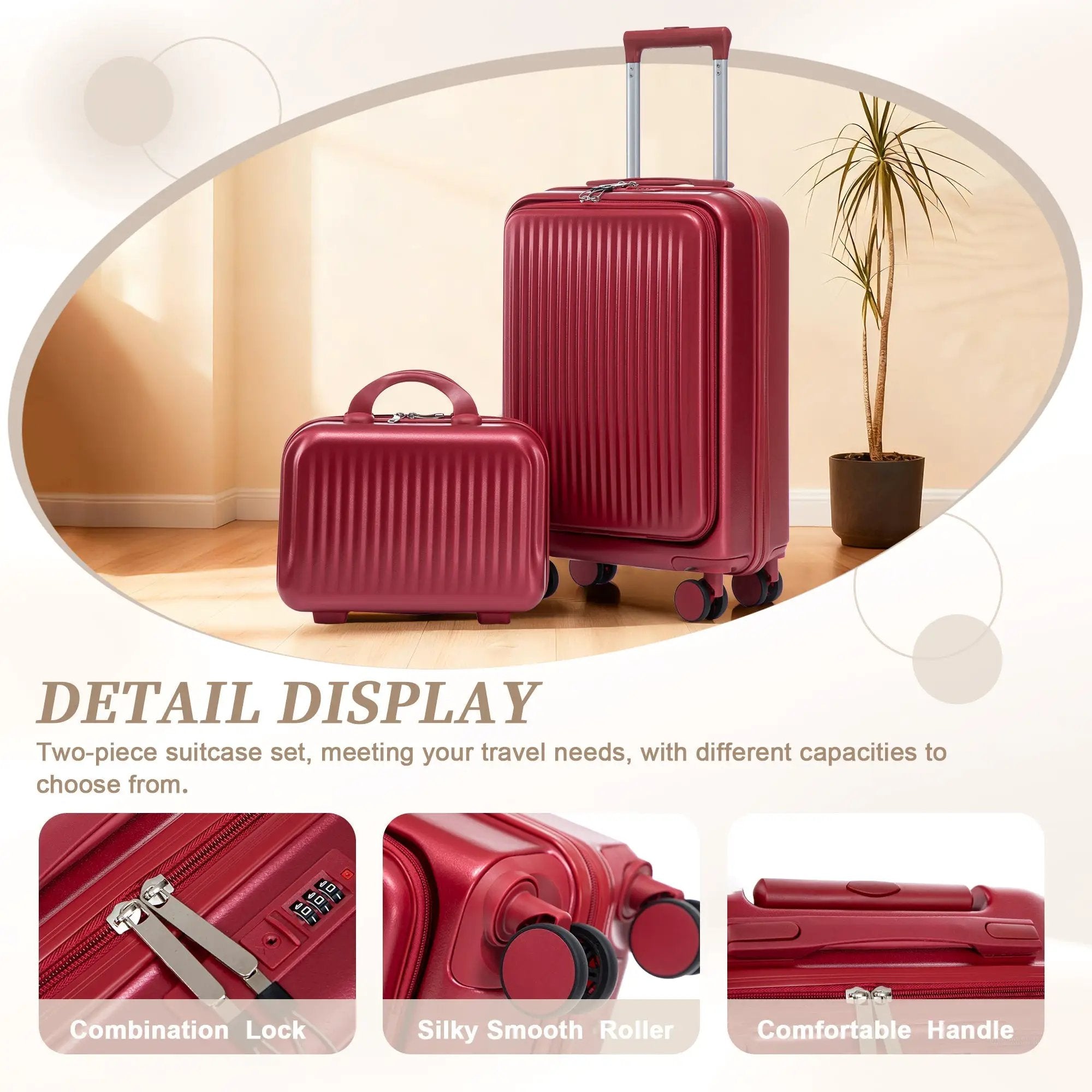 14'/20' 2 pcs ABS Spinner Wheel Luggage Set with Combination Lock and Front Opening Design by HouseOfZazla