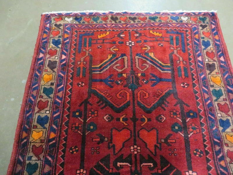 Antique Persian Hamadan Runner 3.4 x 9.7 - Wool, Red and Navy Blue by Jewel Rugs