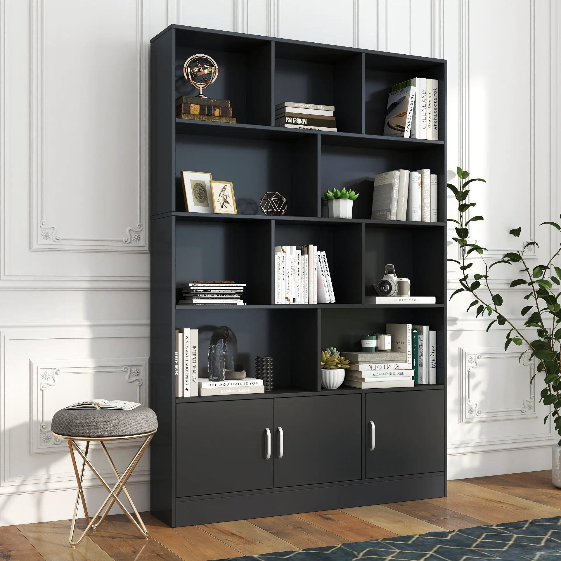 70.87" Tall Bookshelf with 10 Cubes and 3 Doors by HouseOfZazla