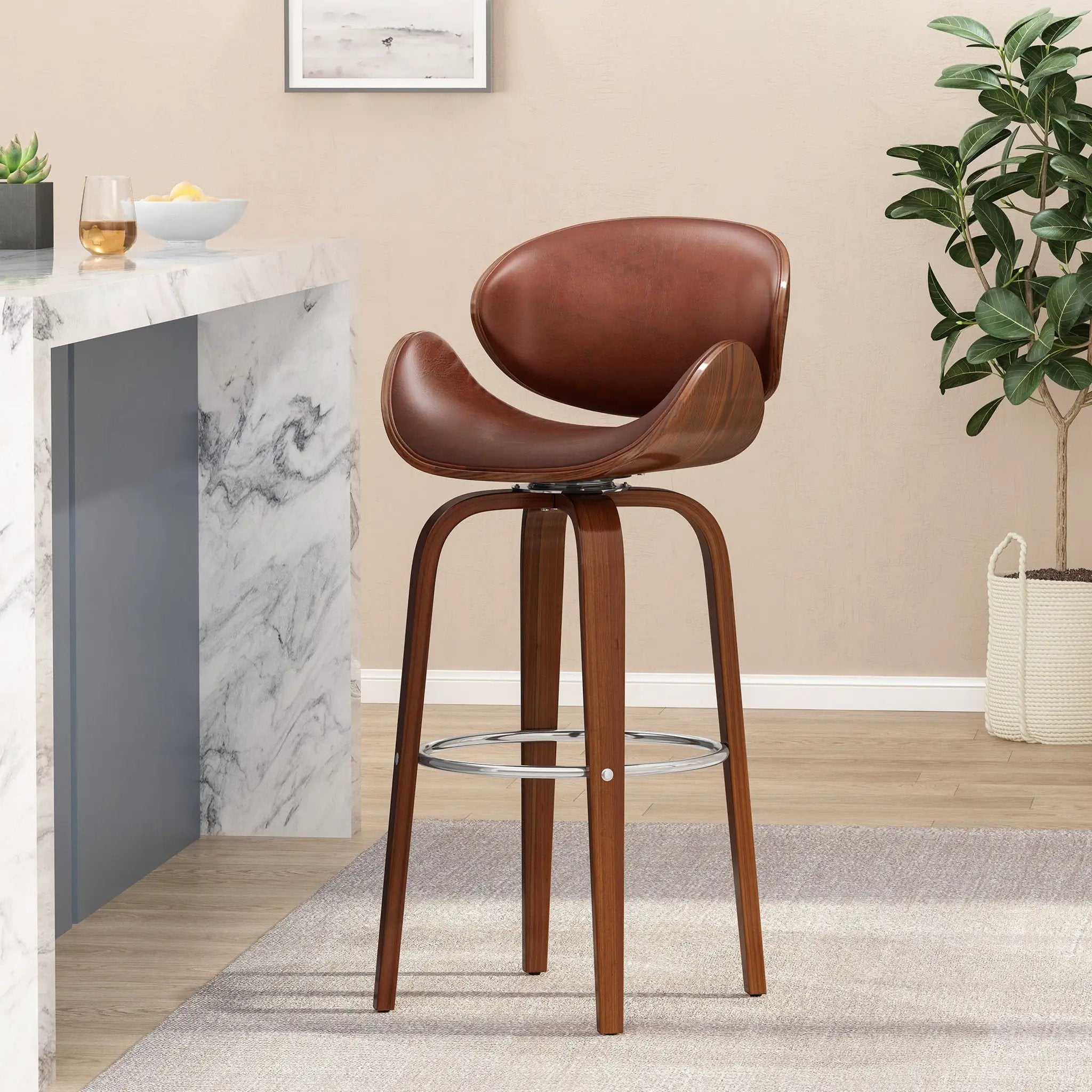 Lumos Mid Century Modern Upholstered Swivel Barstool by HouseOfZazla