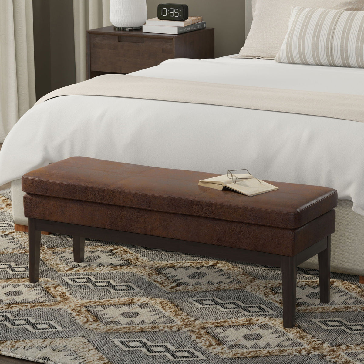Mid-Century Ottoman Bench with Solid Wood Construction - Multiple Colors, photo 40 of 40