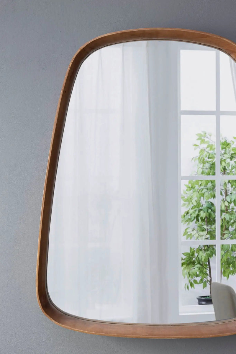 Irrgeular Mirror With Wood Frame, Wall Mirror For Living Room Bathroom Entryway - Brown by HouseOfZazla