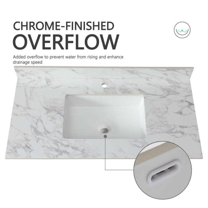 Elegant Bathroom Vanity Top With Rectangular Ceramic Sink And Backsplash by HouseOfZazla