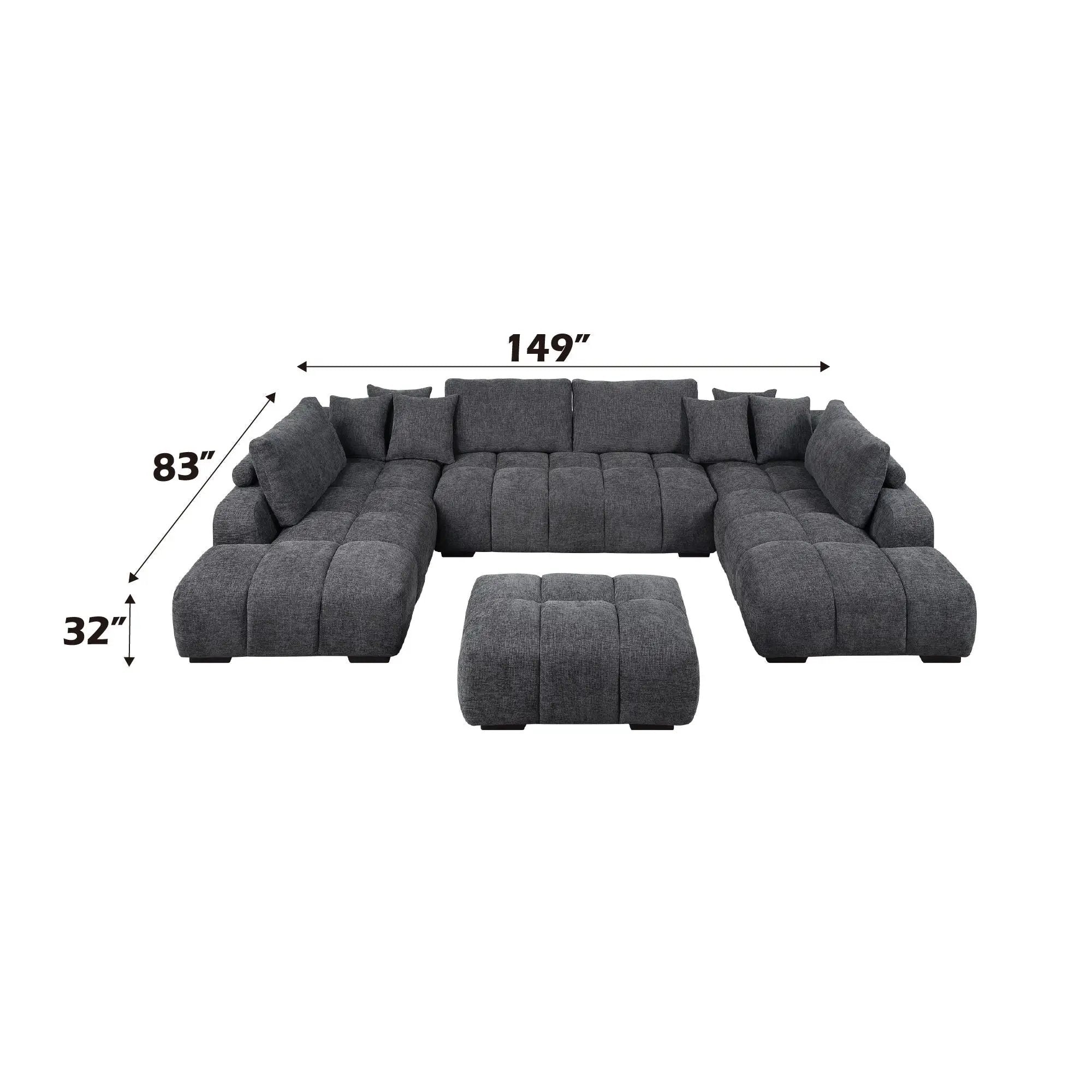 Chosen - Sectional Sofa With Toss Pillows With 2 Chaises With Ottoman - Gray by HouseOfZazla