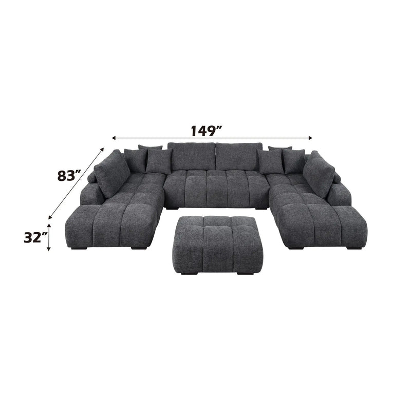 Chosen - Sectional Sofa With Toss Pillows With 2 Chaises With Ottoman - Gray by HouseOfZazla