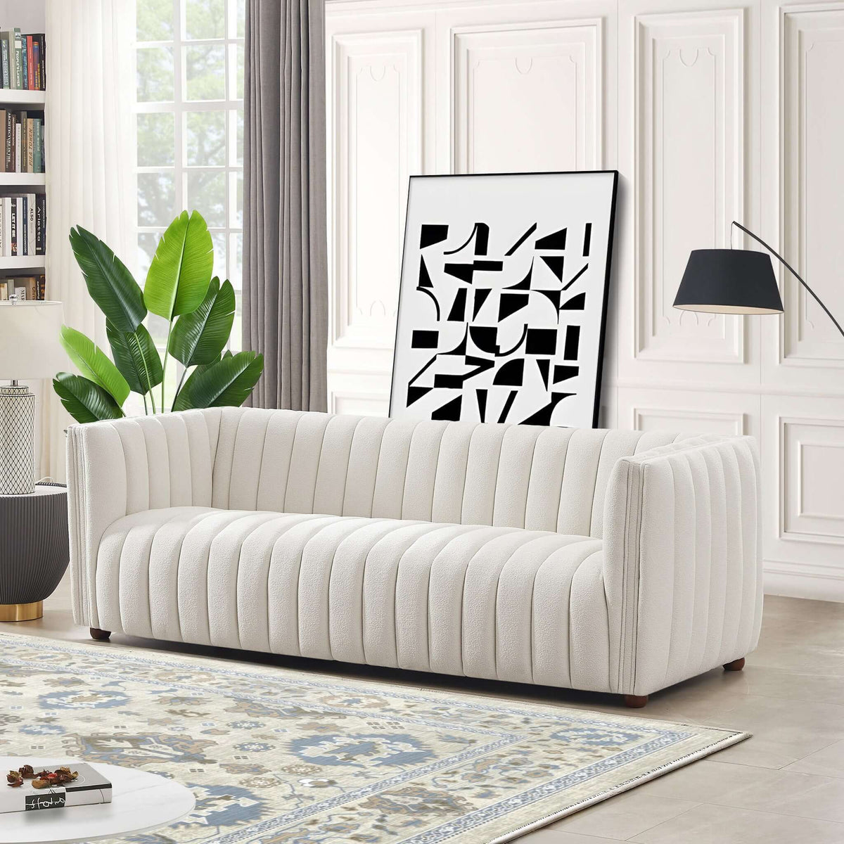 Mid-Century Modern Boucle Couch with Tight Back - Beige, photo 6 of 7