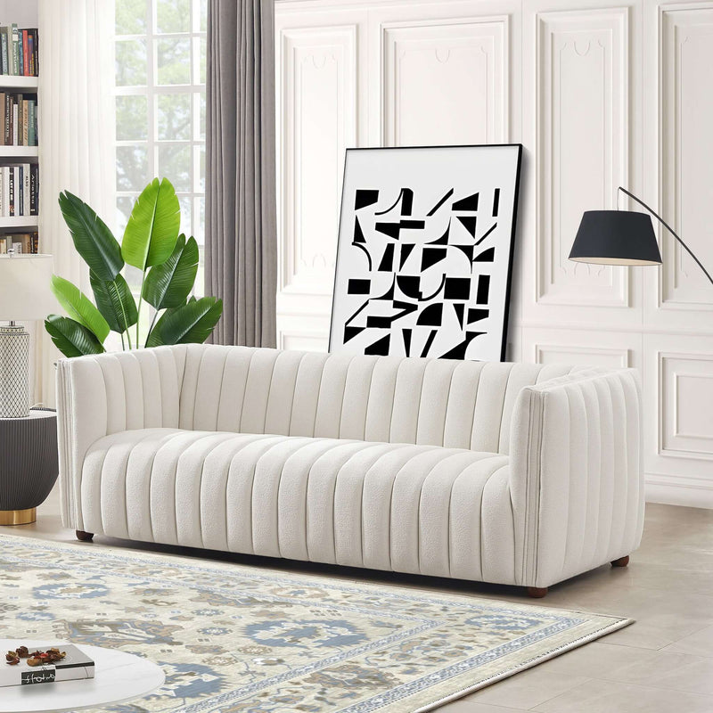 Mid-Century Modern Boucle Couch with Tight Back - Beige, photo 6 of 7