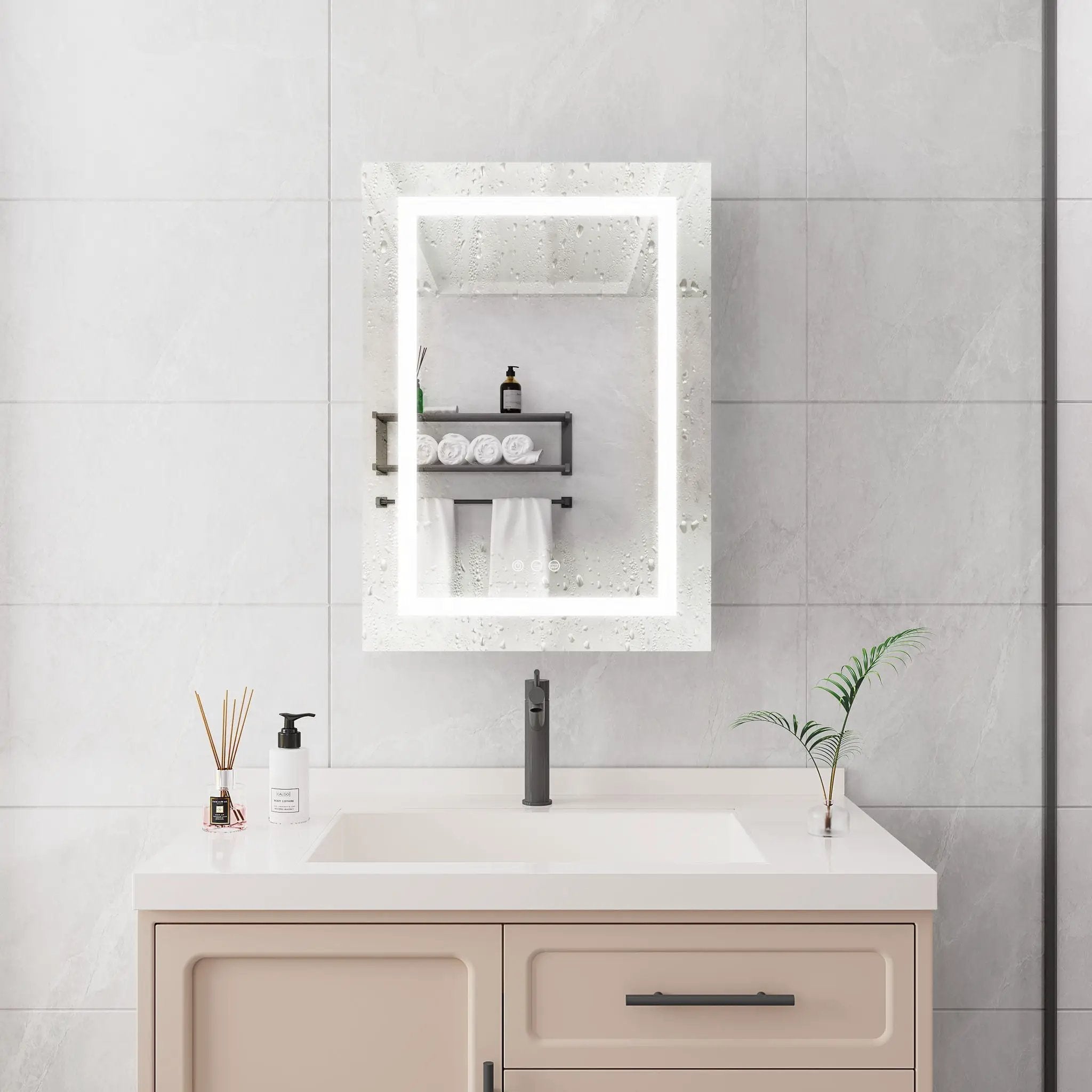 20 X 28" Bathroom Medicine Cabinet With Mirror Wall Mounted LED Bathroom Mirror Cabinet With Lights, Anti-Fog, Waterproof, Dimmable, 3000K~6000K, Single Door, Touch Swich, Storage Shelves - Silver by HouseOfZazla