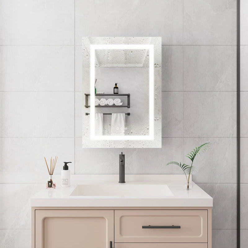 20 X 28" Bathroom Medicine Cabinet With Mirror Wall Mounted LED Bathroom Mirror Cabinet With Lights, Anti-Fog, Waterproof, Dimmable, 3000K~6000K, Single Door, Touch Swich, Storage Shelves - Silver by HouseOfZazla