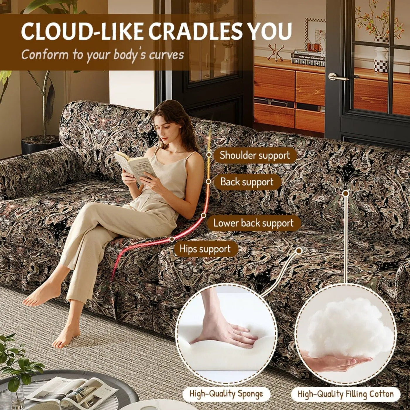 Luxuriously Comfortable Cloud Couch With Elegant Rolled Arms & Pleated Skirt Design by HouseOfZazla