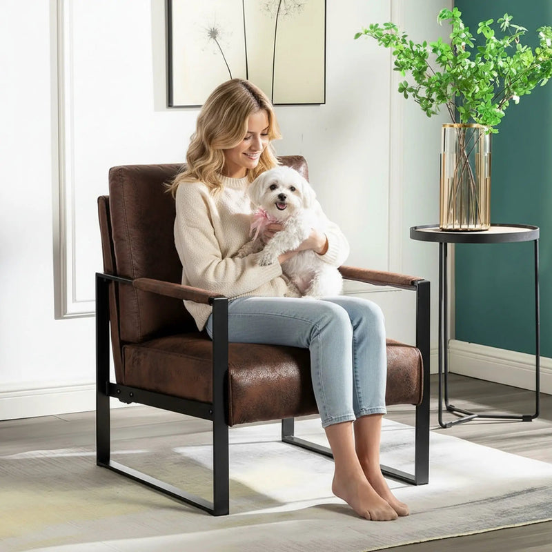 Accent Chair With Durable Square Frame, Armchair For Living Room - Brown by HouseOfZazla
