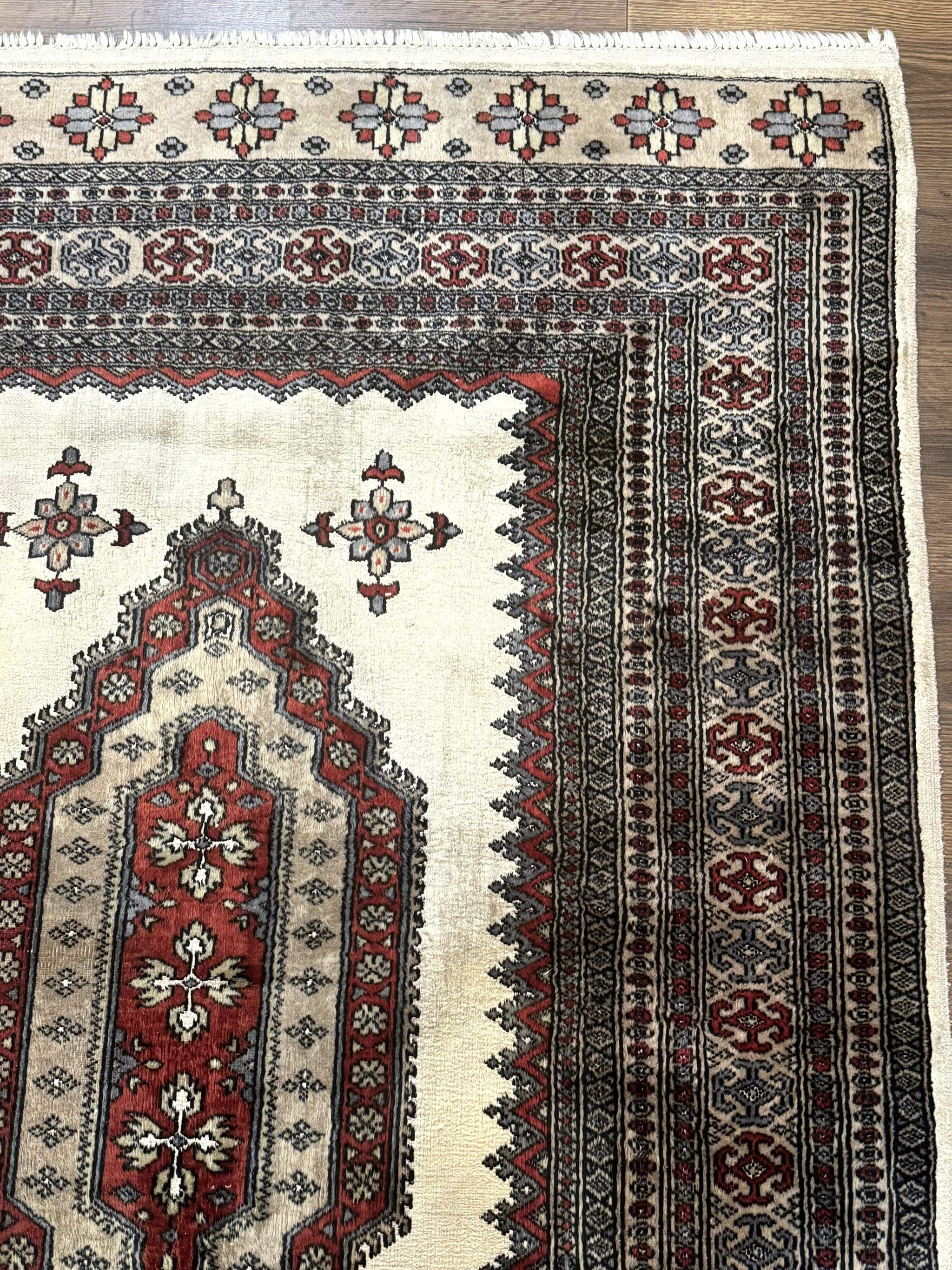 Pakistani Turkoman Rug 4x6, Semi Open Field, Ivory, Vintage by Jewel Rugs