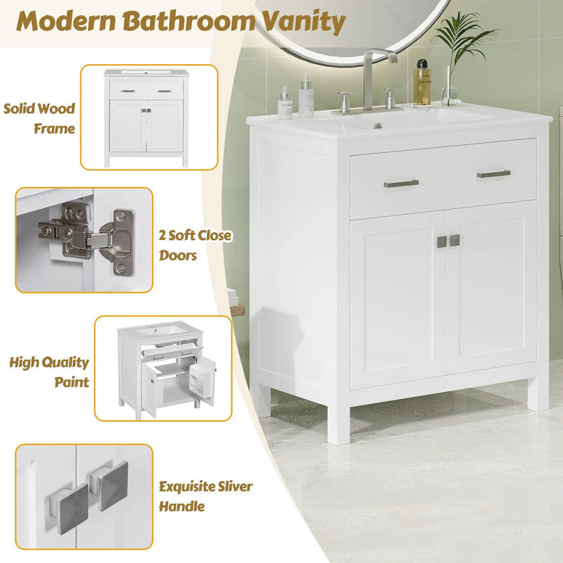 Bathroom Vanity With Ceramic Sink, Modern Single Bathroom Cabinet With 2 Doors And A Shelf, Soft Close Doors by HouseOfZazla