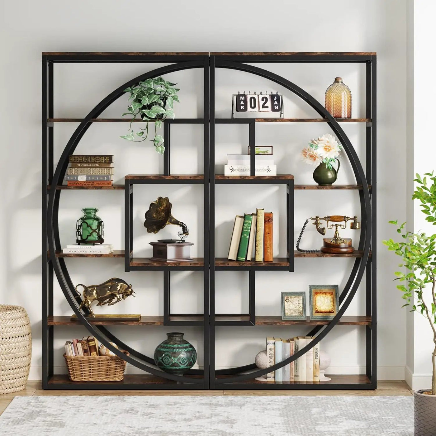 5 Tier Etagere Bookshelf With 8 Open Shelves Organizer For Living Room by HouseOfZazla